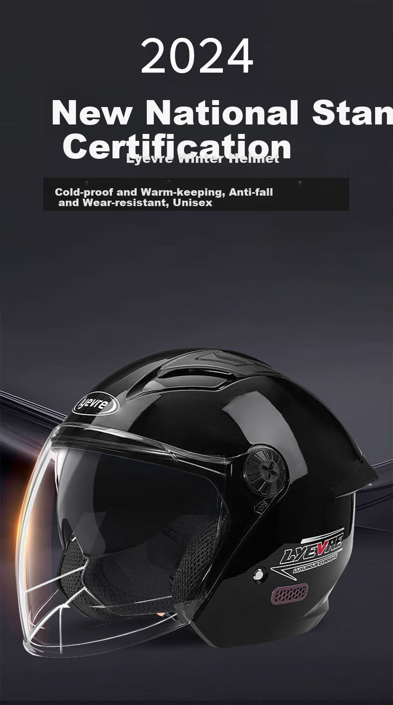 Lyevre Electric Motorcycle Helmet, 3C Certified, New National Standard A-Class, for Men And Women, Winter Half Helmet with Dual Visor 1