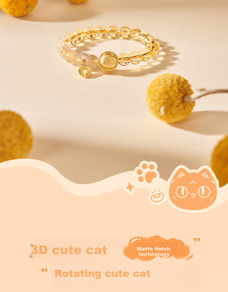 Dayingbowuguan Anderson Cat Turn-Turn Cat Yellow Crystal Light Luxury Bracelet, Women's High-End Beaded Bracelet, Birthday Gift for Girls 6