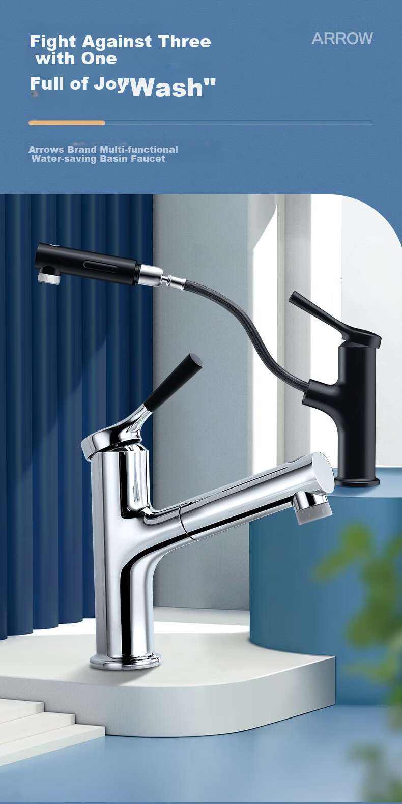 ARROW Cold And Hot Basin Faucet, Multifunctional Pull-Out Face Basin, Bathroom 41302MW [Renovation Subsidy 15%] 1