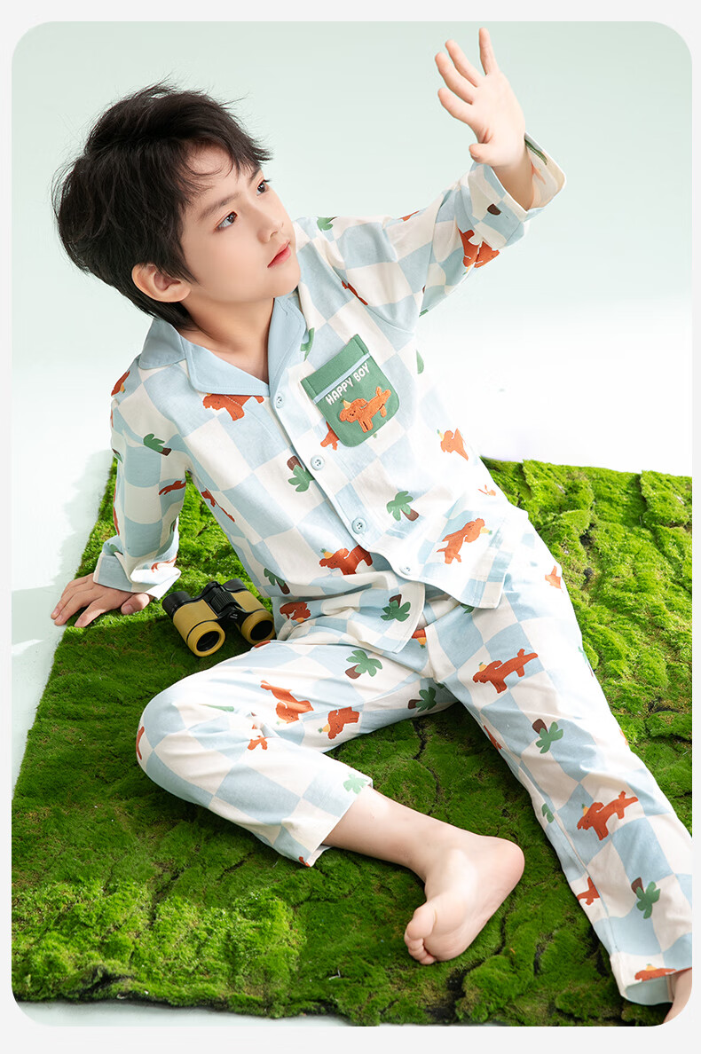 Fenteng Children's Pajamas for Boys, 100% Cotton Spring New Cartoon Sleepwear Set for Older Kids 9