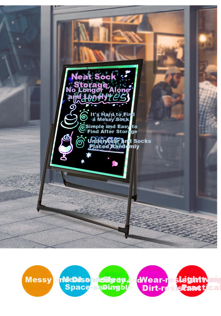 AUCS 40*60cm Electronic Fluorescent Board Advertising Display, Rechargeable Commercial Use for Street Vendors And Night Markets, Advertising Showcase, Light-Up Blackboard with Stand, LED Handwriting Fluorescent Screen, Luminous Whiteboard 3
