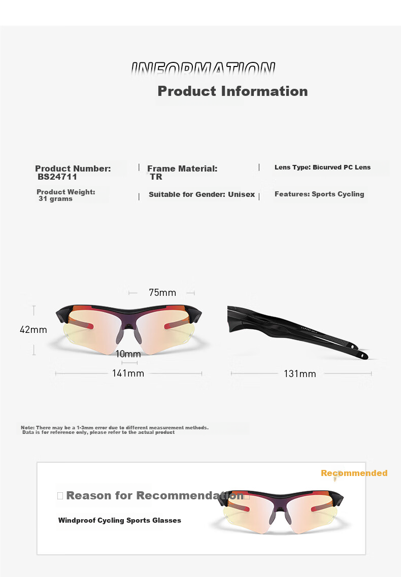 CAPONI Color-Changing Cycling Glasses for Men And Women, Sports Sunglasses, Day And Night Use, Outdoor UV Protection, Windproof Goggles 20