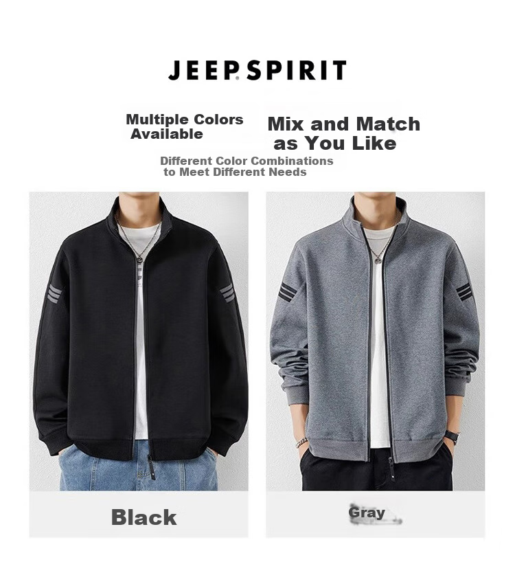 JEEP SPIRIT Men's Jacket, Autumn Sweatshirt, Casual Sports Stand-Collar Outerwear, Gray, XL 2
