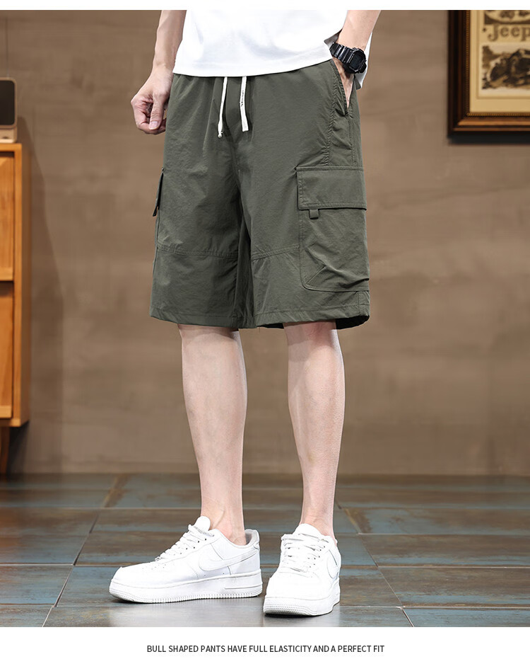JEEP High-End Ice Silk Cargo Shorts for Men, 2026 Summer Loose Casual Pants, Quick-Dry Mid-Length Shorts for Me 7