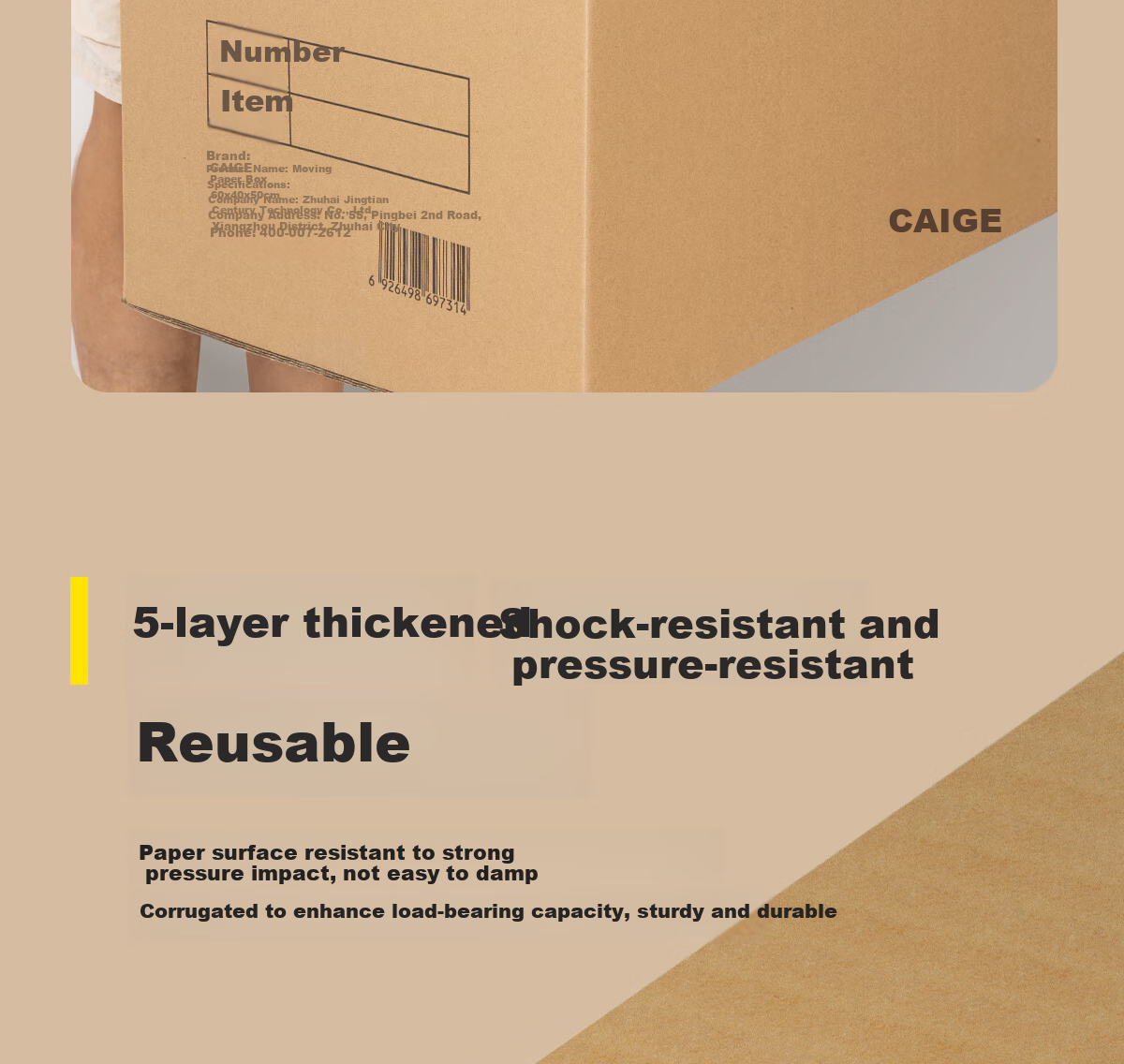Caige Moving Cardboard Boxes, Packing Boxes, Storage Boxes, Shipping Boxes, Thick Paper Shell Boxes, Large Moving Boxes, Moving Helper Cardboard Boxes with Handles, 60*40*50cm 4