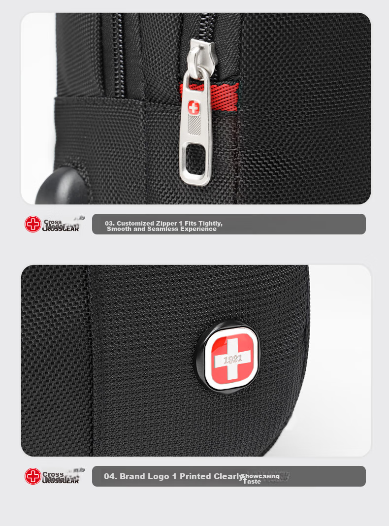 CROSSGEAR Swiss Cross Medal Casual Sports Shoulder Bag, Men's Crossbody Flat Backpack, Multifunctional Cycling Storage Bag 20