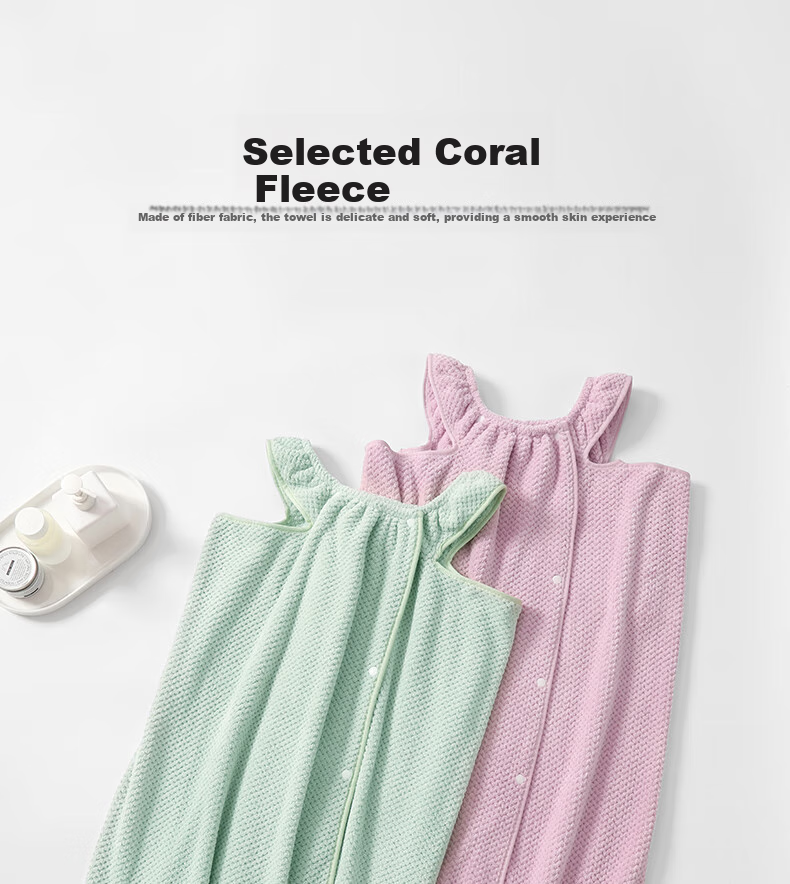 Jieliya Bathrobe for Men And Women, Wrap-Around Towel, Bath Towel Style, Home Use, Absorbent Bath Skirt, Loungewear Bathrobe, Pink 3