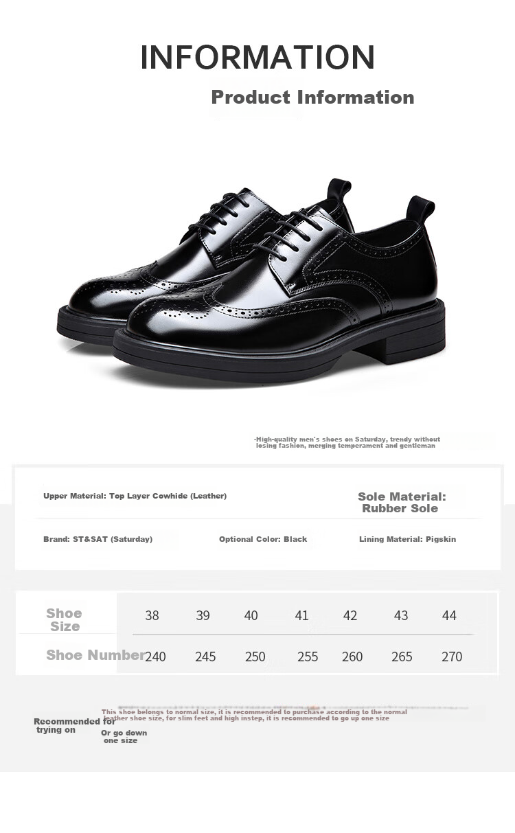 St&Sat Men's Shoes, Top-Layer Cowhide Business Formal Leather Shoes, British Style Men's Brogue Casual Leather Shoes, Black, Size 42 1