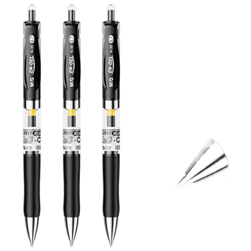 M&G K35 0.7mm Black Gel Pen Classic Retractable Bullet Tip Exam Signature Pen Student Office Writing Pen AGPK3508A Pack of 3