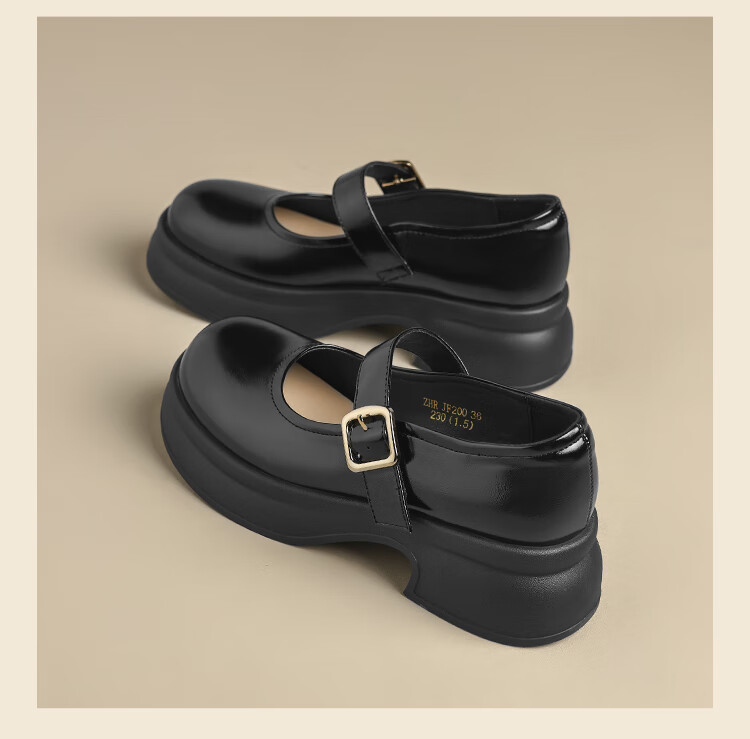 ZHR Women's Single Shoes, 2026 New Style Women's Thick-Soled Mary Jane Shoes, Japanese JK Shoes, British-Style Leather Shoes, JF200 Black, Size 37 22