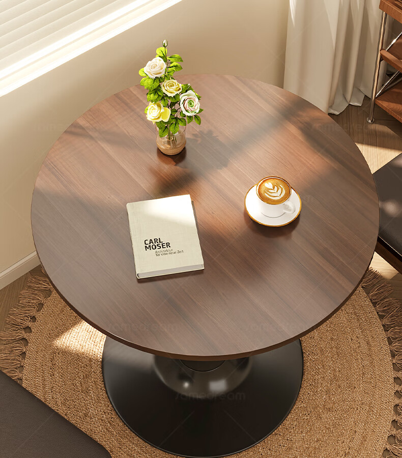 XIAOJIANGCAI Round Dining Table for Home, Small Apartment Restaurant Table, Balcony High-End Table, Tulip Negotiation Table, Walnut, 70*73 8