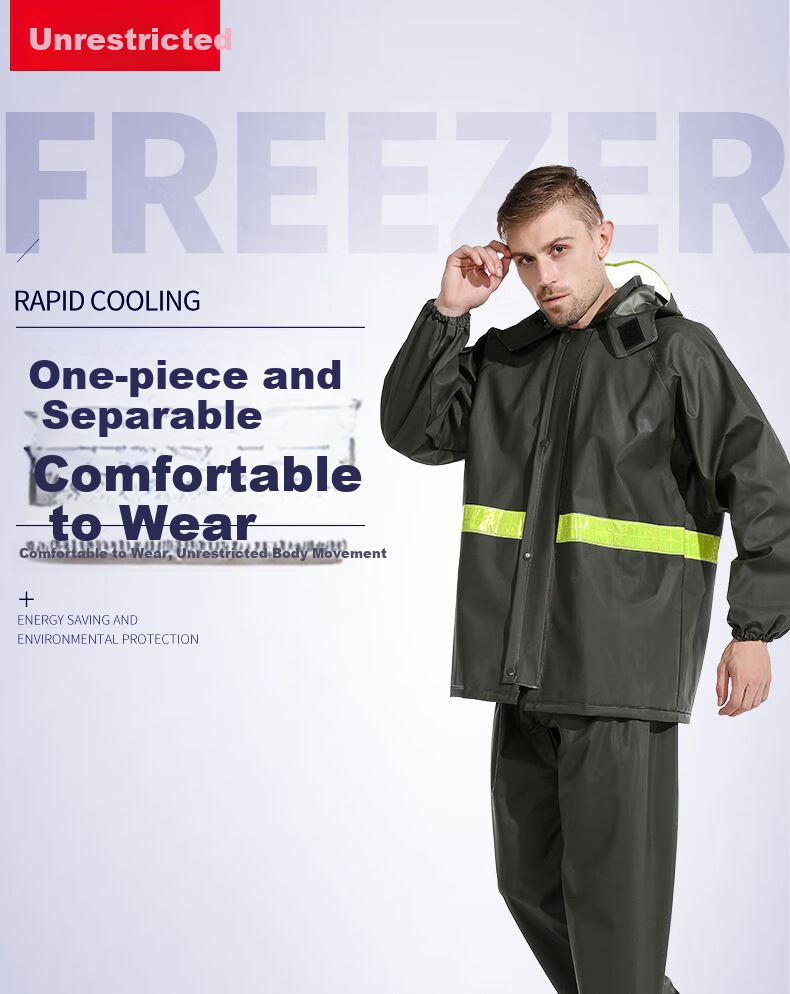Zhaoshen Raincoat Set, Full-Body Protection against Heavy Rain, Adult Two-Piece Outdoor Construction Site Safety Reflective Raincoat, Double Pockets And Sleeves, Small Size 3