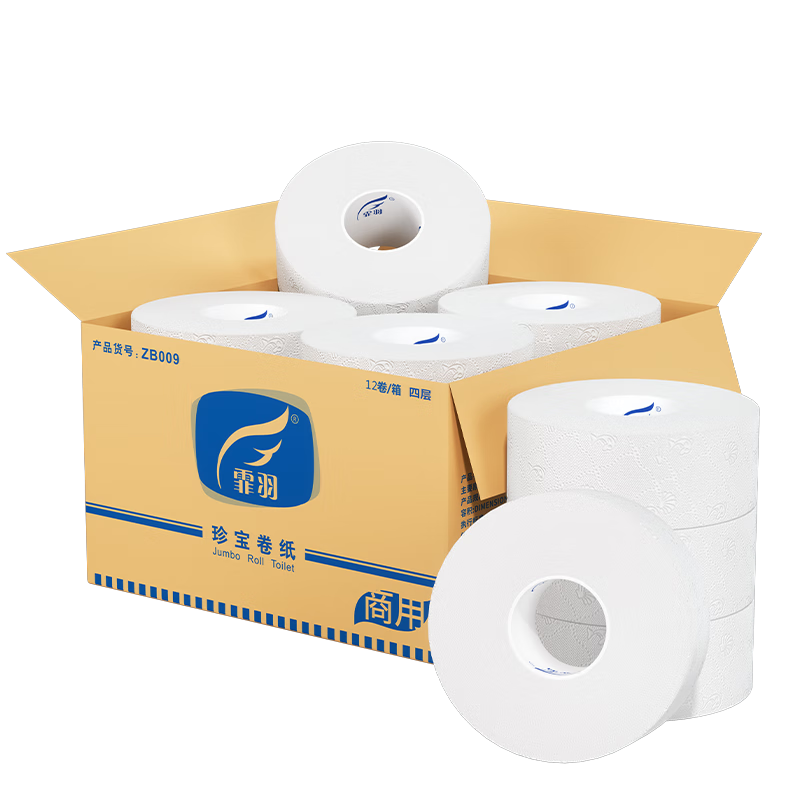 Feiyu Core Large Roll Toilet Paper, 4-Ply, 400g*12 Rolls, Commercial Large Roll Paper, Hand Towels, Toilet Paper, Business Embossed, Whole Box ZB009