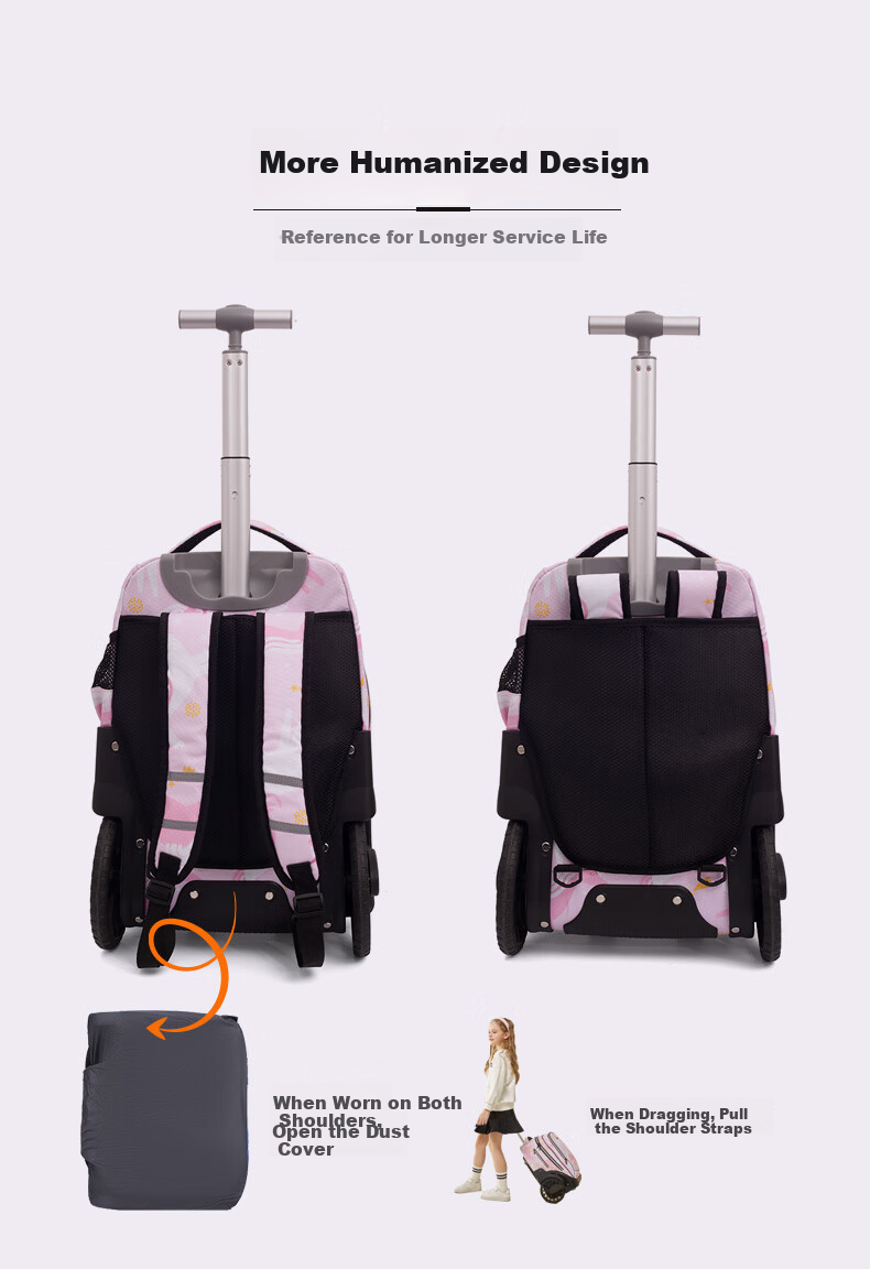 Kyosho Elementary School Student Backpack for Girls And Boys, Children's Spine-Protecting And Load-Reducing Trolley Suitcase with Large Capacity, Blue Starry Sky 8