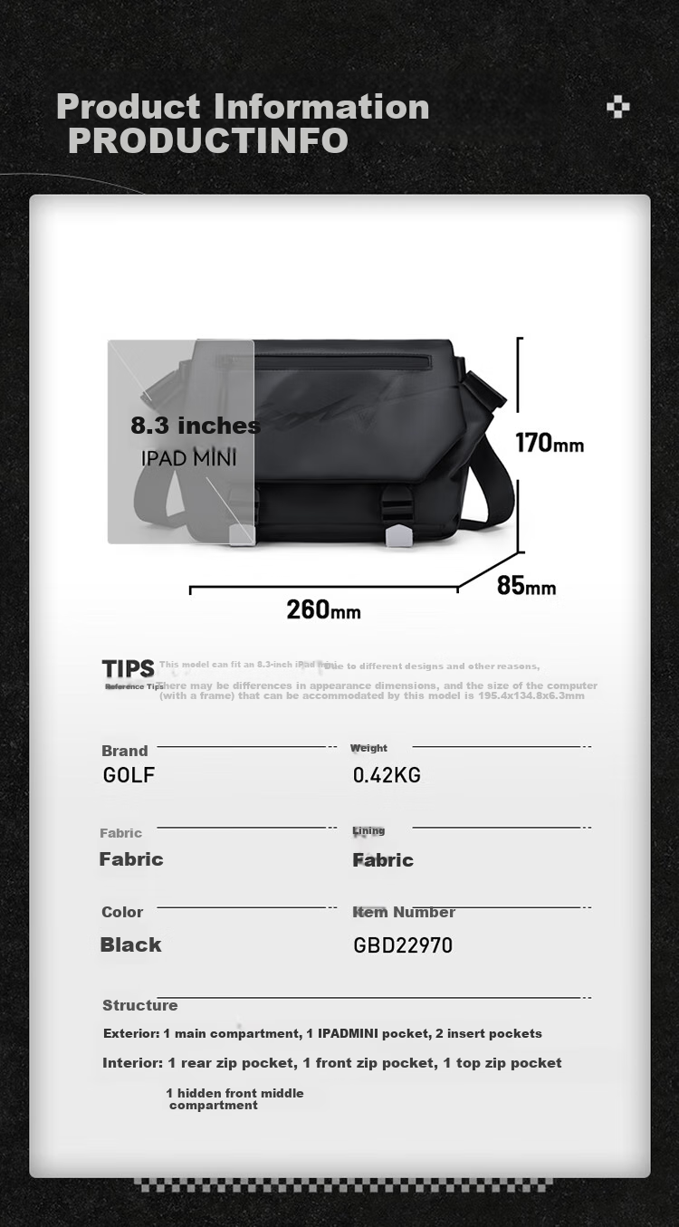 GOLF Shoulder Bag for Men, Trendy Crossbody Bag with Large Capacity, Casual IPad Phone Bag, Cycling Sports Messenger Bag for Wome 7