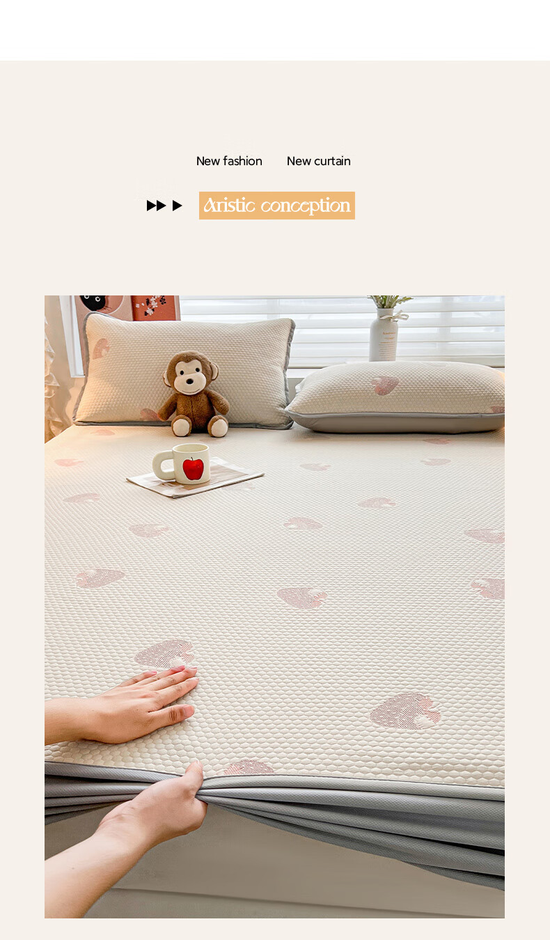 Wuyinliangpin Class A Summer Cool Ice Silk Fitted Sheet Set, Three Pieces, Double Bed 1.8x2 Meters Full Coverage Bed Cover Mattress Protector 2