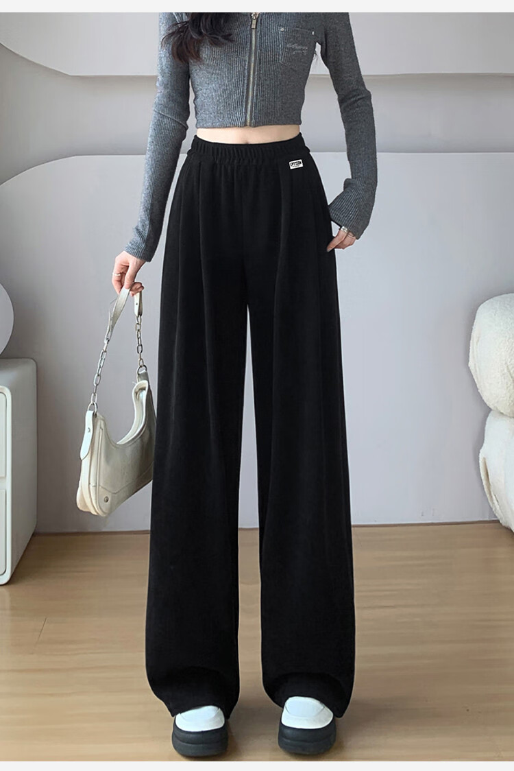 Yipintiancheng 2025 Autumn Wide-Leg Knit Casual Pants for Women, Loose-Fitting, Slimming, Draping, Comfortable Long Trousers, Solid Color Straight-Leg Pants for Wome 5