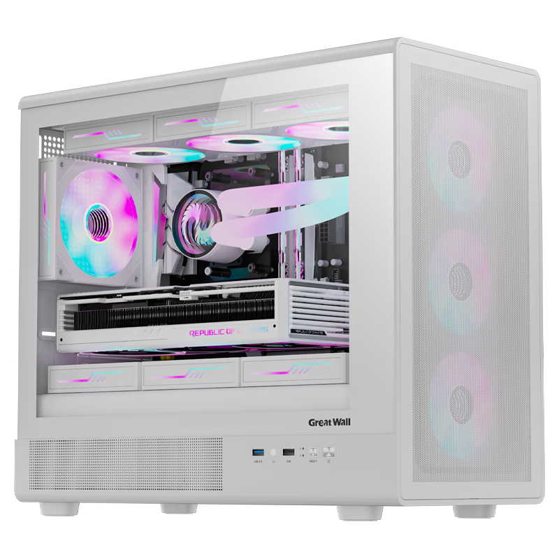 Great Wall M2W PRO White Computer Case (Hidden Metal Panel/glass Side Panel/360mm Water Cooling/12 Fan Positions/dual Tower Heatsinks/wide Body/supports 5090)