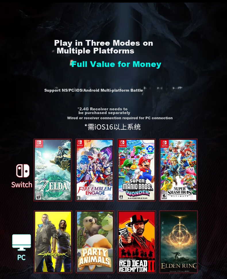 Yuyou Wireless Game Controller Switch2 for PC TV Mobile Bluetooth Android Apple Steam Xbox PC NS Dual Joy-Con Monster Hunter: World 12