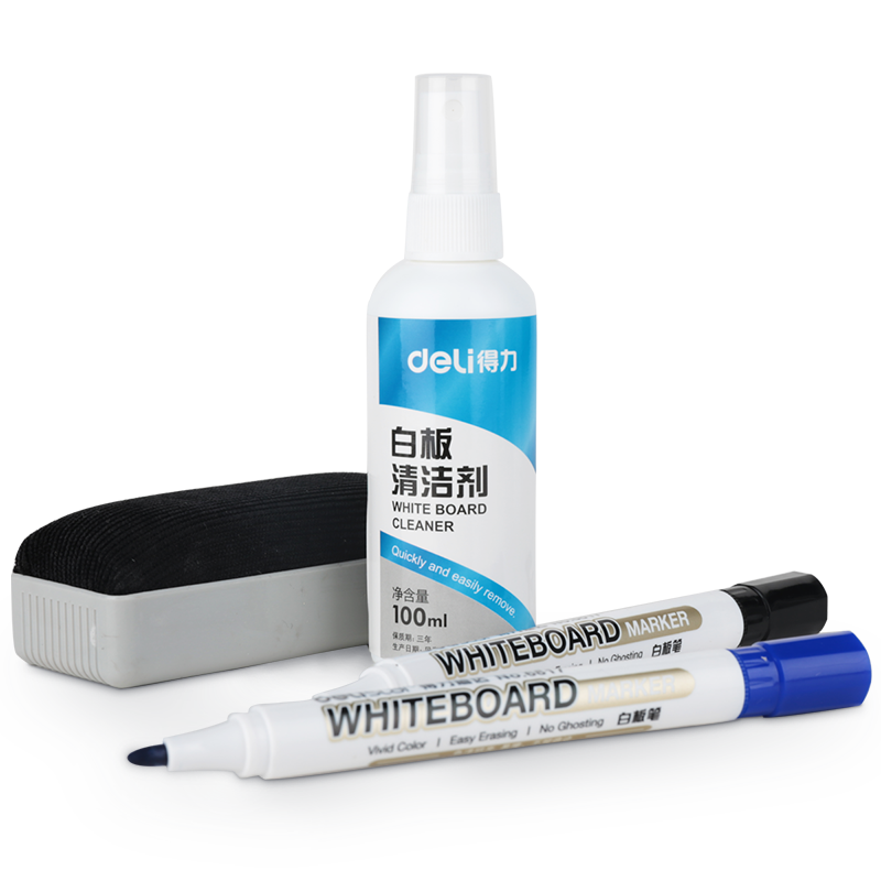 Deli Whiteboard Marker Set, Erasable Easy-To Whiteboard Cleaning Kit, Whiteboard Eraser, Whiteboard Cleaner, Whiteboard Markers, Whiteboard Accessories, 145x210mm Blue 7839
