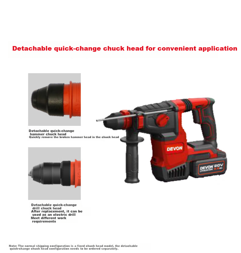 Devon 20V Brushless Cordless Rotary Hammer Drill, Millimeter Wireless Induction-Free Heavy Hammer, Road Concrete Electric Pick, 5402 (Bare Tool) 3