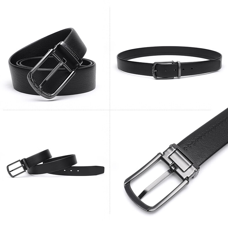 ELLE HOMME Men's Leather Belt, Fashionable Pin Buckle Waistband, Top-Grain Cowhide Trouser Belt for Men 11615, Black And Silver Birthday Gift for Me 4