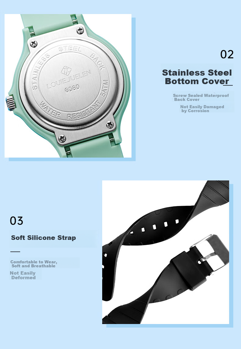 LOUIE JUELEN Student Exam Watch for Middle And High School Students, Quiet Mechanical Waterproof Quartz Watch for Teenage Girls And Boys 9