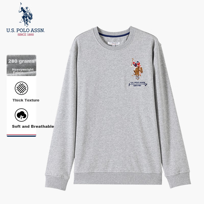 U.S. POLO ASSN. USPA Men's Long-Sleeve Sweatshirt, Solid Color Round Neck, Business Casual, Plain Pullover, Embroidered, Middle-Aged And Elderly Men's Clothing