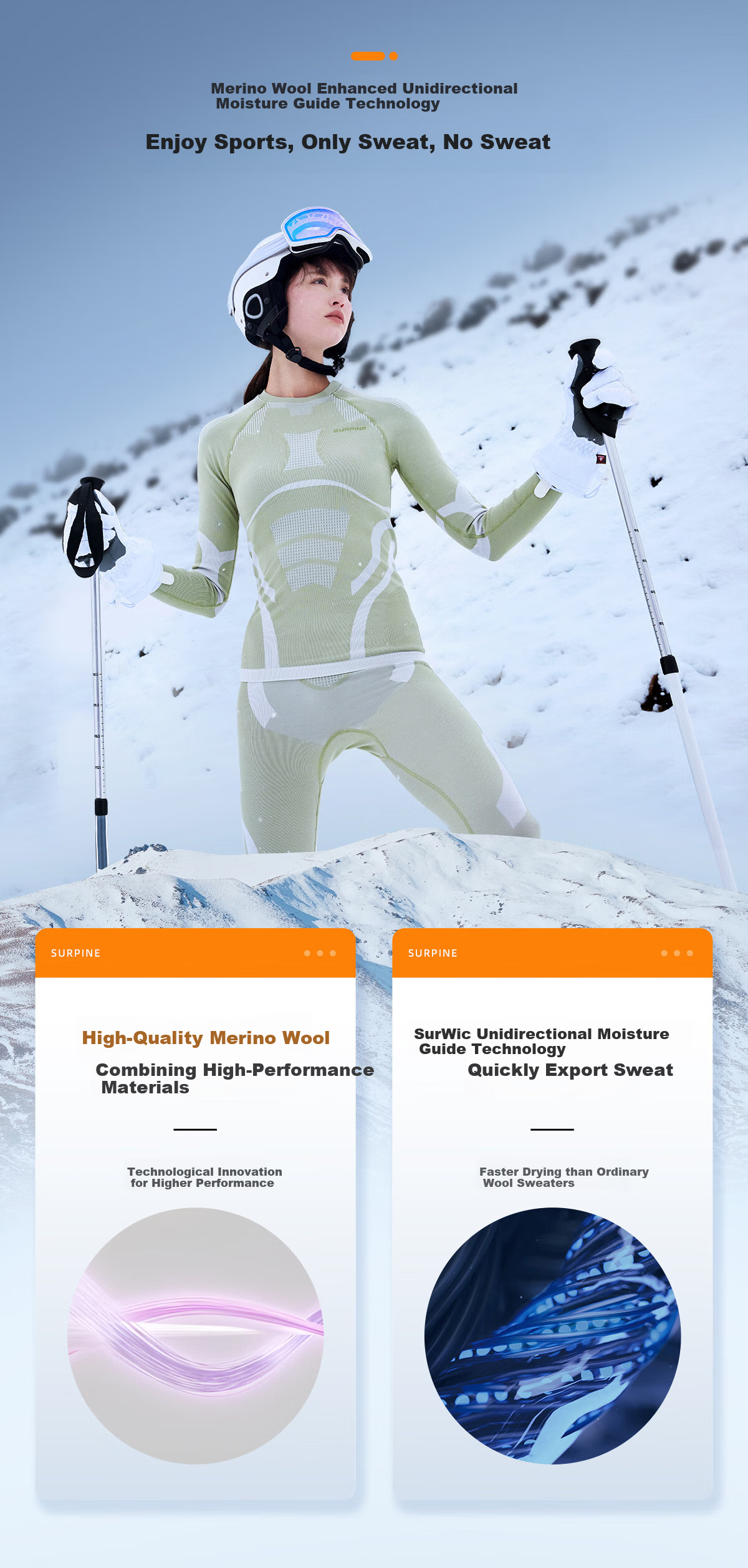 SURPINE Yuxue Series Merino Wool Quick-Dry Ski Base Layer for Women, Functional Underwear, Sweat-Wicking Outdoor Base Layer 3