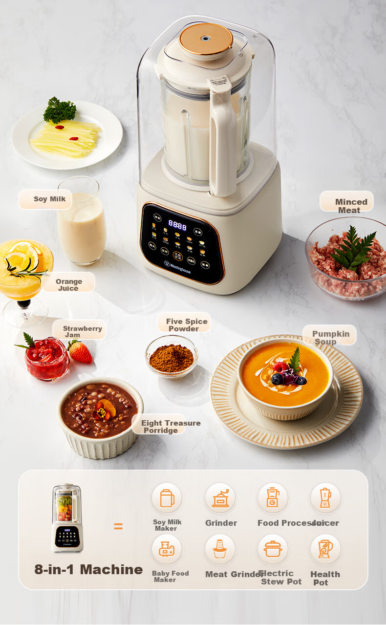 Westinghouse Pure Titanium Blender Variable Frequency Brushless Noise Reduction 0 Coating Pure Titanium Heating Plate 1.5L Fully Automatic Anti-Scald Soy Milk Maker Soft Touchscreen Color Display Baby 15