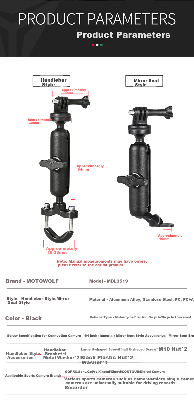 MOTOWOLF Motorcycle Dash Cam Bracket, Motorcycle Travel Riding Sports Camera Live Streaming Gimbal Mount, Modification Accessories 2