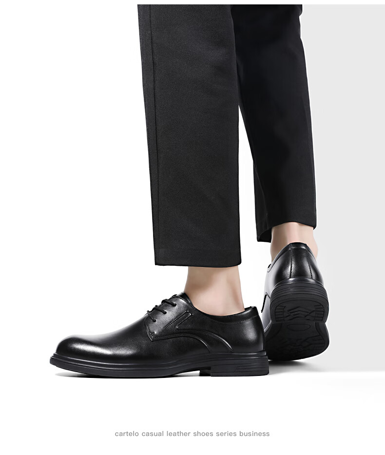 CARTELO Leather Shoes for Men, Business Formal Dress Shoes, Casual New Style Heightening Derby Shoes, Wedding Soft-Soled Breathable Groom's Shoes, British Style 4
