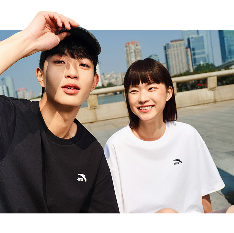 Anta Casual Short Sleeve T-Shirt Unisex Summer Simple Solid Color Crew Neck Sports Base Shirt Loose Fit Couple Top 2