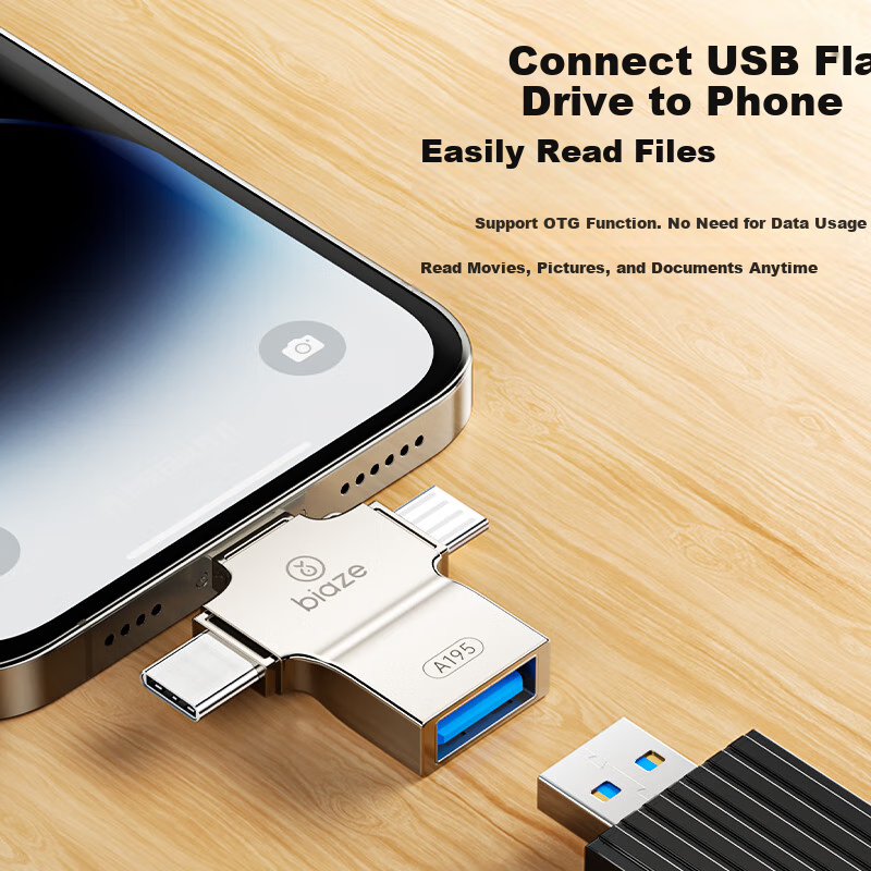 Переходник BIAZE OTG Три в одном Type-C, USB, Lightning, Android, черный