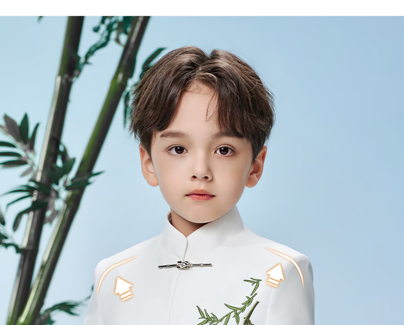 Romon Boys' Zhongshan Suit New Chinese Style Children's Performance Tang Suit Boys' Chinese Style Suit Set White 160 16