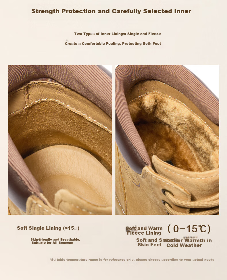 Belle Camping Pioneer Men's Boots, New Thick-Soled Yellow Boots with Fleece Lining for Warmth A1763 Khaki Single Lining Size 42 5