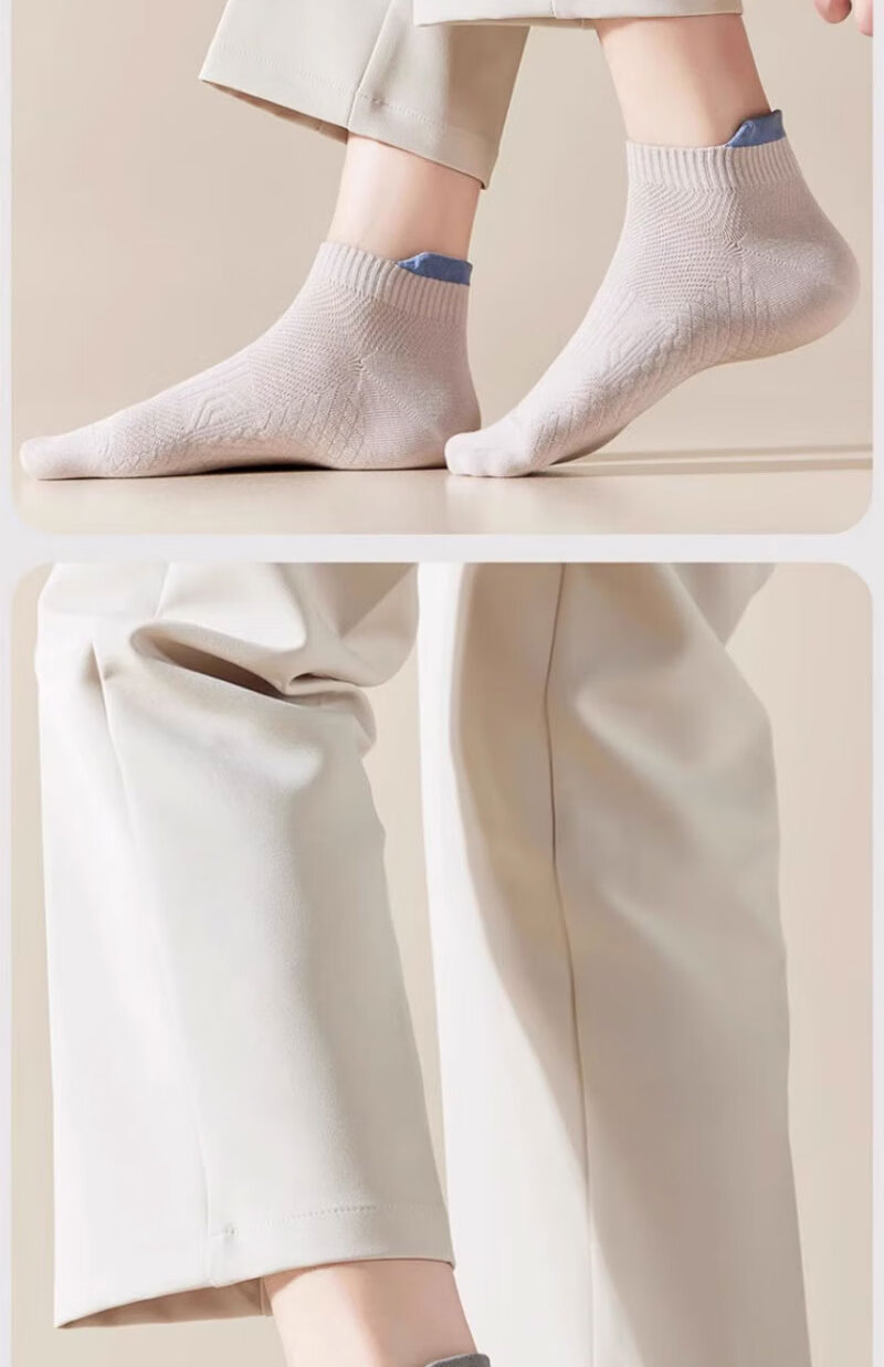 Mianmanman Men's Short Socks with Ear Loops, Summer Thin Black And White Antibacterial Deodorant Xinjiang Cotton Breathable Low-Cut Boat Socks, 10 Pairs 15