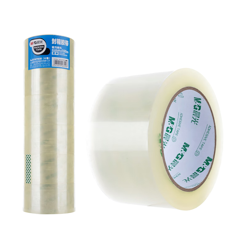 M&G Stationery Transparent Packing Tape, 60mm*100m*45um, 6 Rolls/tube, for Express Delivery, Factory, Warehouse Packing, Office Supplies, AJDN7608