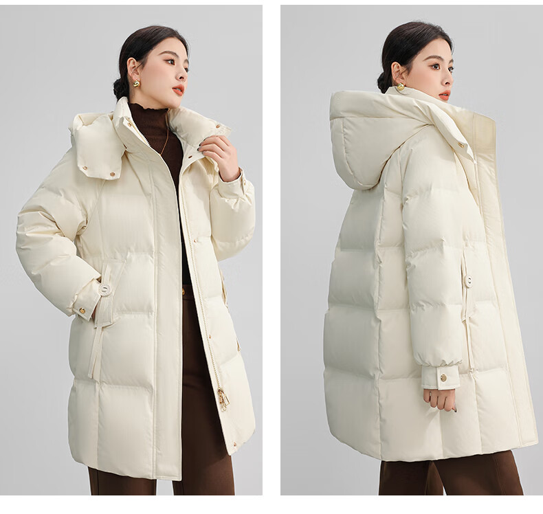 Yalu Long down Jacket for Women, 2026 New Style with Detachable Hood, Windproof, Warm, Fashionable, Thickened Autumn And Winter Coat 14
