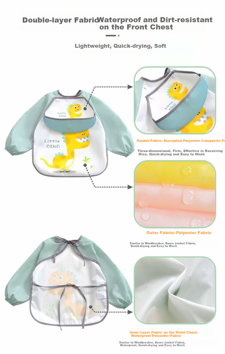 9I9 Baby Eating Smock, Long-Sleeve Waterproof Detachable Bib Apron, Children's Drawing Smock, Reverse-Wear Clothing A22 2