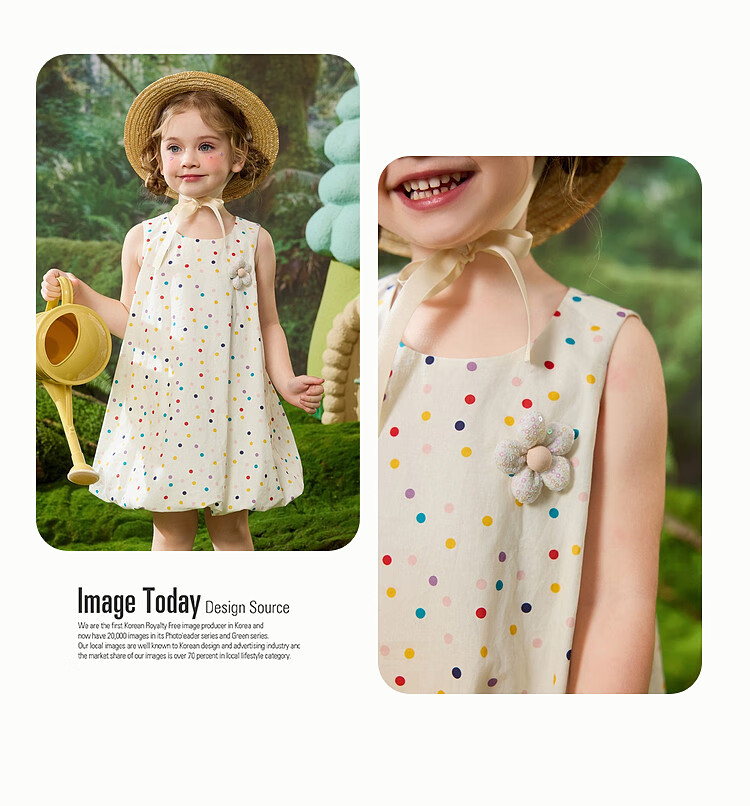 ASK JUNIOR Summer Vacation Girls' Dress, Breathable Pure Cotton Puff Skirt, Children's Beach Dress, Princess Dress 8