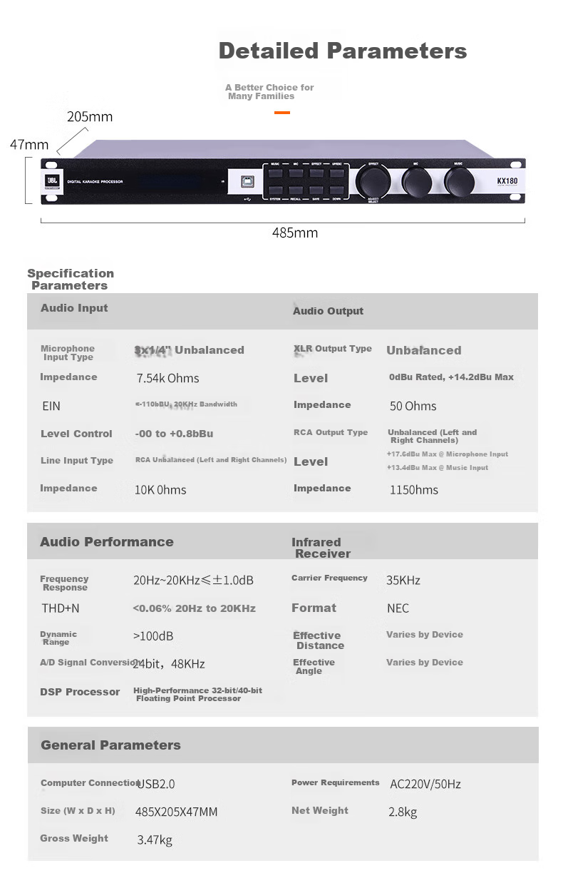 JBL KX180 Professional Digital Front-End Processor for KTV, Karaoke, Stage, Meetings, And Microphone Anti-Howling Audio Processor 3