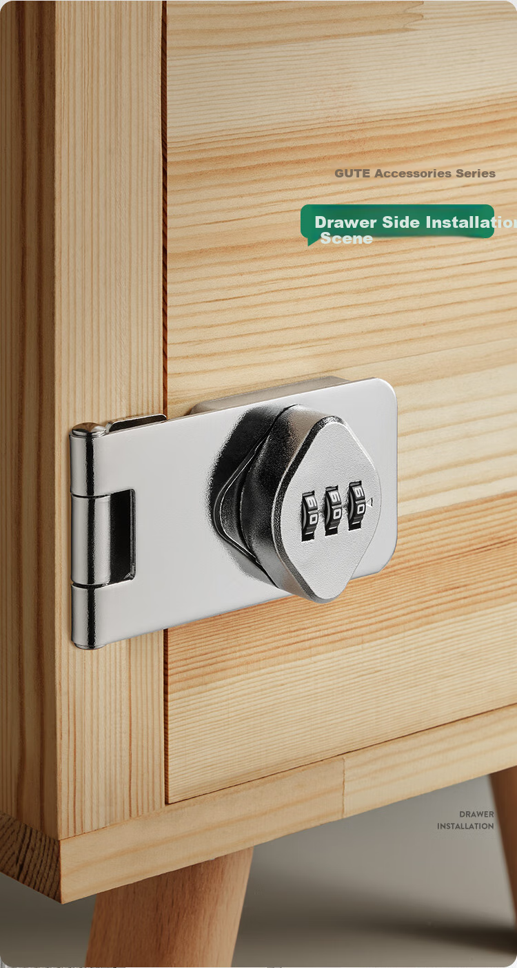 GUTE Drawer Combination Lock, No Drilling Required, Door Latch for Filing Cabinets, Shoe Cabinets, Adhesive Lockers, Furniture Simple Lock, Silver Color 7