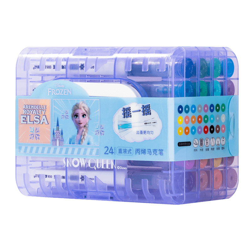 Disney 24-Color Direct Liquid Acrylic Markers, Children's Drawing Pens, Quick-Drying Cartoon Waterproof Paint Pens for Elementary School Students, Elsa Princess Stationery