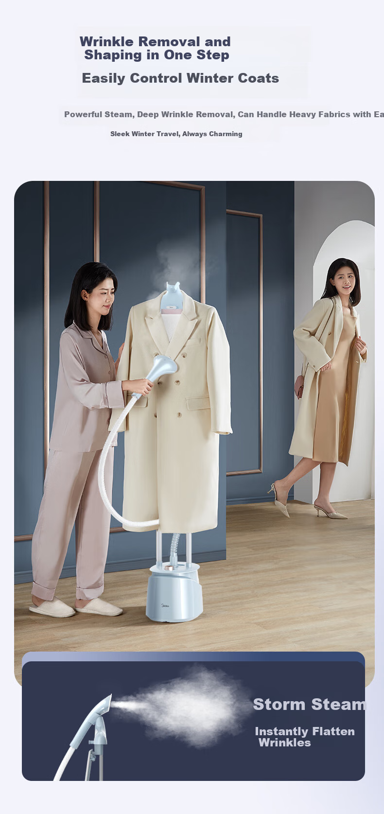 Midea [Silver Ion Antibacterial Board] Upright Garment Steamer, 40g/min High Steam Output, Home Clothes Ironing Tool, Professional Use for Clothing Stores, YGD25Q1 8