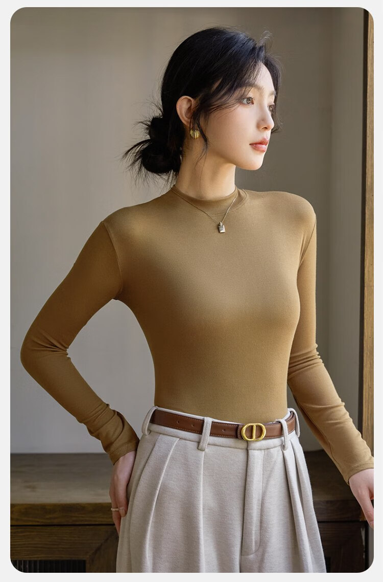 LangSha Warm Top, Black Semi-Turtleneck Base Layer for Women, Spring And Summer Inner Wear, Antibacterial And Anti-Mite Long-Sleeve Mid-Collar Winter Thin T-Shirt 14