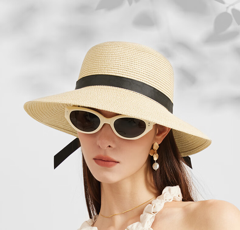 CACUSS Women's Sun Protection Hat, Spring And Summer Straw Hat, Sun Visor, Fisherman Hat, Beach Outdoor Sweet Bow Tie Khaki 17