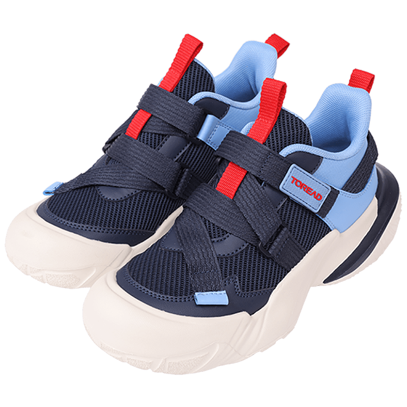 TOREAD Flagship Children's Sports Shoes for Boys And Girls, Spring And Summer Style Closed-Toe Outdoor Casual Shoes for Older Kids, Navy Blue And Red, Size 32