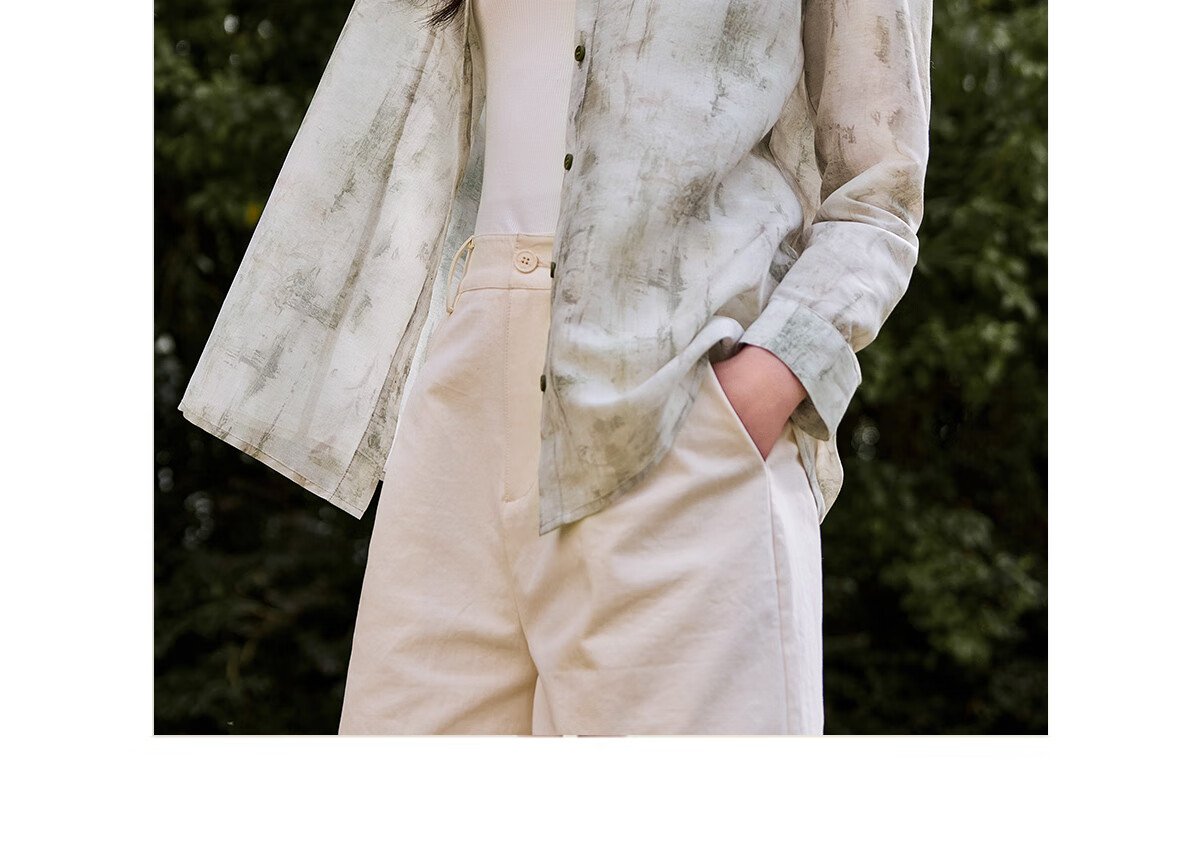 Chushen Spring And Summer Long-Sleeve Shirt for Women, Artistic Tie-Dye Printed Blouse Jacket Air Conditioning Shirt S52S020 Winter Light Green S 16