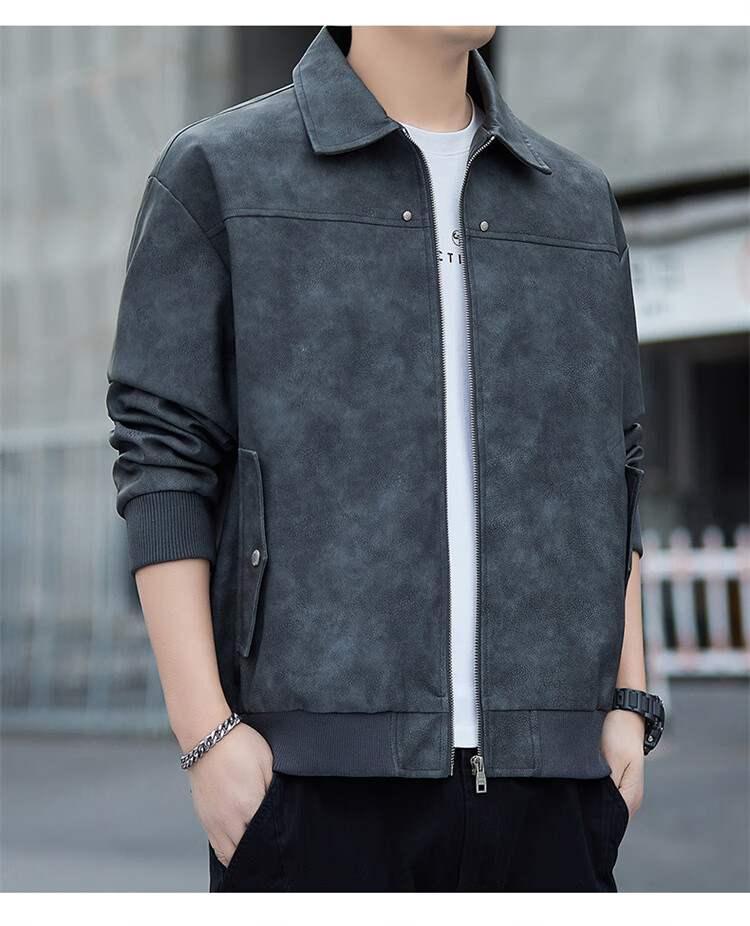 JEEP SPIRIT Men's Leather Jacket, Casual High-End Style, Trendy Suede Coat for Autumn And Winter 14